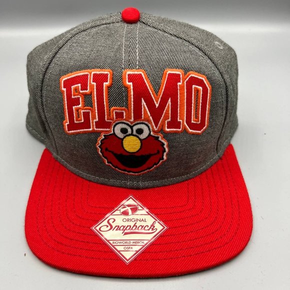 Sesame Street Elmo Hat Snap back Cap Gray‎ Orange Men - Picture 1 of 7